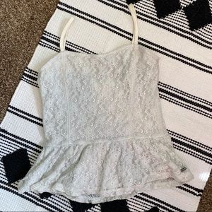 Garage White Floral Lace Peplum Crop Top